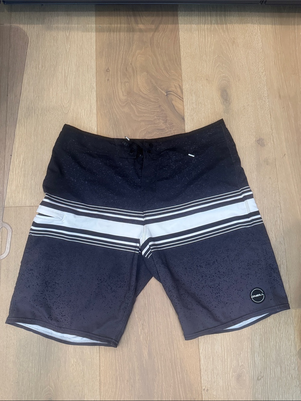 O'Neill Black Board Shorts with White Stripes
